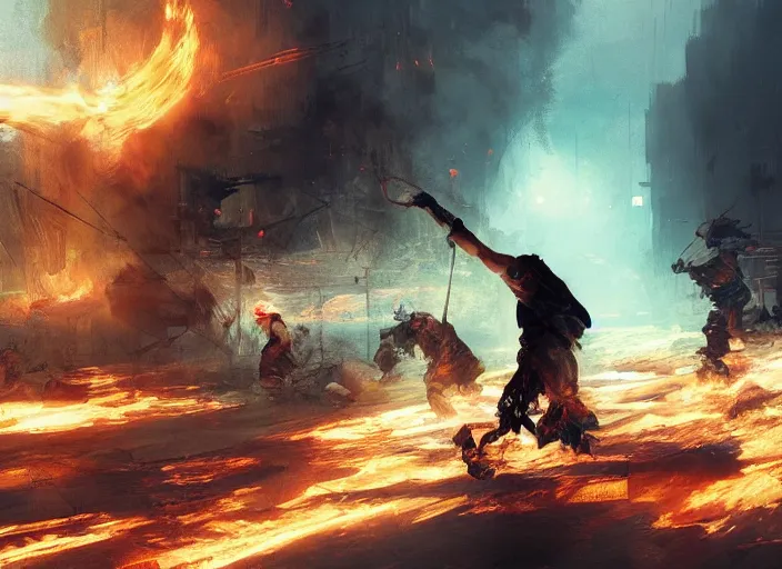 Prompt: wars run away destroyed fire volumetric lighting, digital painting, highly detailed, artstation, sharp focus, illustration, concept art, ruan jia, steve mccurry, amazing composition