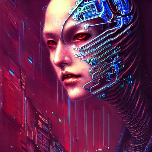 Image similar to a highly detailed long shot photo of cyberpunk female character by ayami kojima, beksinski, giger, intricate, digital painting, artstation, concept art, smooth, sharp focus