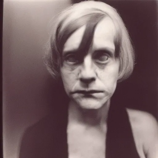 Image similar to portrait of other worldly beings by Diane Arbus, 50mm, black and white photography