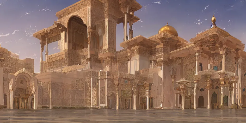 Image similar to a grand arabian palace exterior by makoto shinkai