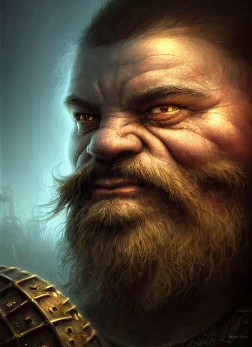 Prompt: closeup portrait shot of a dwarf warrior in a scenic dystopian environment, intricate, elegant, highly detailed, centered, digital painting, artstation, backlit, concept art, smooth, sharp focus, illustration, artgerm, tomasz alen kopera, peter mohrbacher, donato giancola, joseph christian leyendecker, wlop, boris vallejo