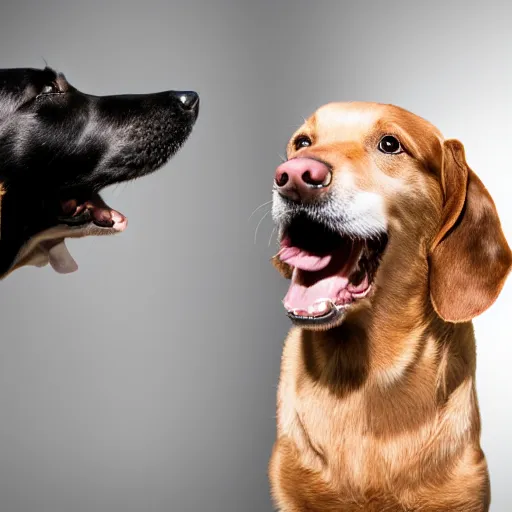 Image similar to dog barking at mirror, studio photography