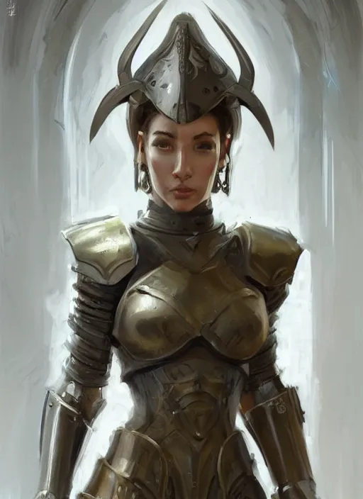 Image similar to a professional painting of a beautiful young female, clothed in military armor, olive skin, long dark hair, beautiful bone structure, symmetrical facial features, intricate, elegant, digital painting, concept art, smooth, sharp focus, illustration, from Knights of the Old Republic, by Ruan Jia and Mandy Jurgens and Artgerm and William-Adolphe Bouguerea