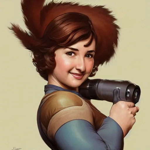 Image similar to milana vayntrub as squirrel girl, highly detailed, digital painting, artstation, concept art, sharp focus, illustration, cinematic lighting, art by artgerm and greg rutkowski and alphonse mucha