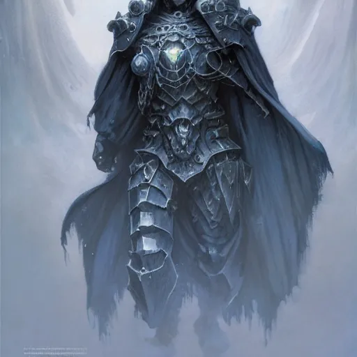 Image similar to head and shoulders portrait of a spectral wraith paladin, d & d, fantasy, greg rutkowski, frank frazetta, alexandre chaudret, boris vallejo, michael whelan, miro petrov, hr giger, magali villeneuve, donato giancola