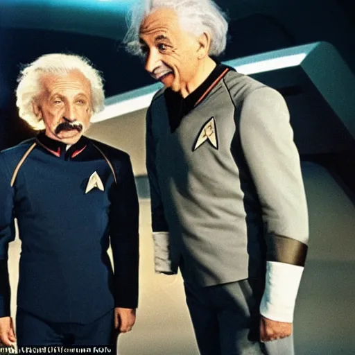 Image similar to Young Eintsein and Old Einstein in starfleet uniforms from the next Star Trek movie