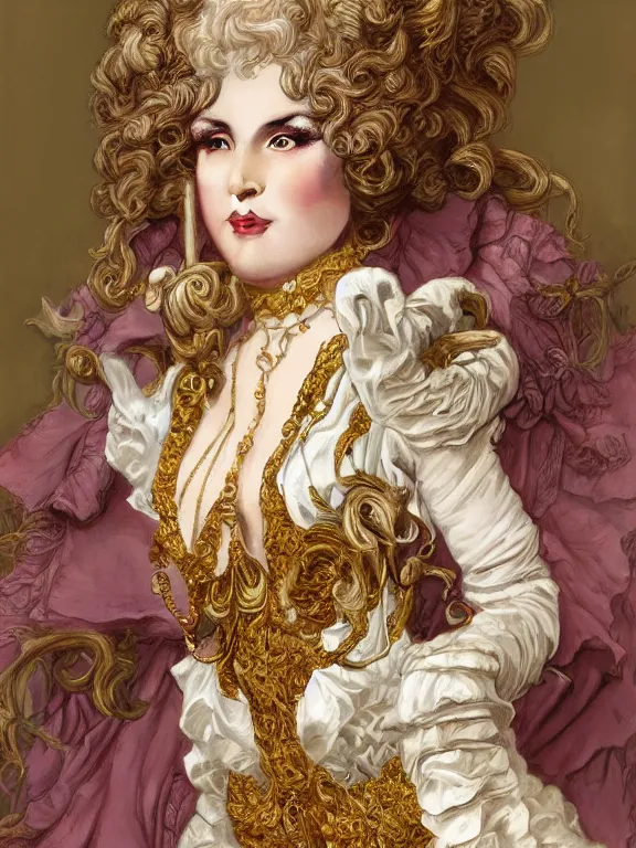 Image similar to a beautiful render of catholic rococo veiled drag queen with intricate detailed,by J.C.Leyendecker and carl larsson and M.W.kaluta and NekroXIII and Billelis,Trending on artstation,ZBrush,maximalist,glittering,gold,silver,ivory,jewelry,hyperreal