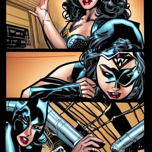 Prompt: catwoman fighting against wonder woman. Ultrarealistic