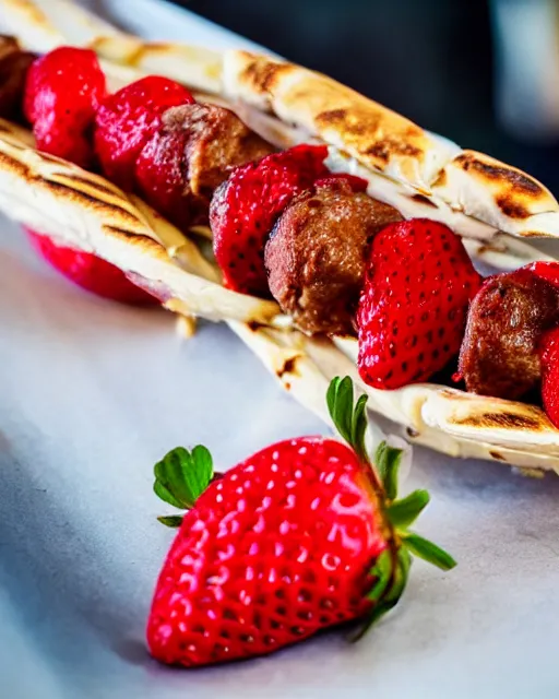 Image similar to a kebab made out of strawberries