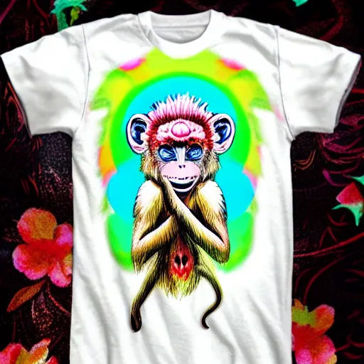 Image similar to colorful flowerpunk white monkey meditation, natural background, fantasy character