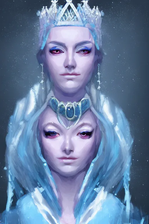 Prompt: Portrait of a frigid Ice Queen in the style of Artstation and Hyacinthe Rigaud