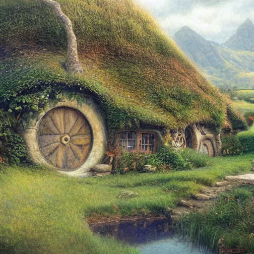 Image similar to beautiful serene hobbiton, by alan lee, lord of the rings, smooth, detailed terrain, oil painting, matte painting concept art, trending on art station