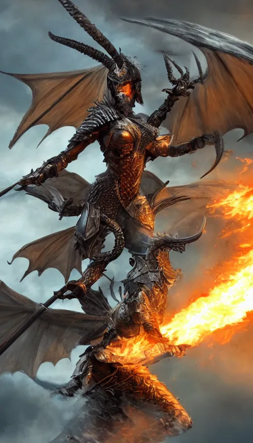 Prompt: photo of a Valkyrie in full armor riding a menacing looking fire breathing dragon, highly detailed, 8K, remove watermarks.