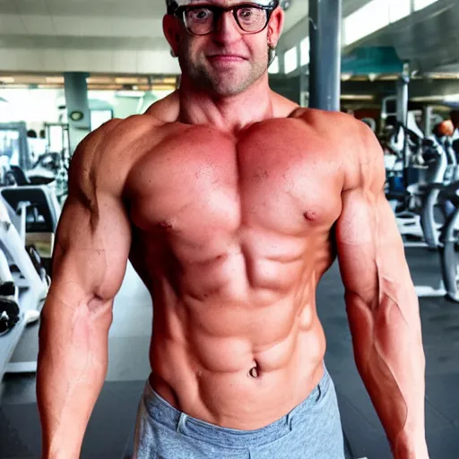 Prompt: A bodybuilding Jewish pale nerd