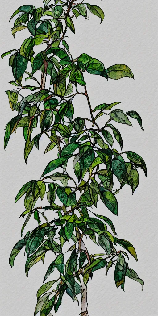 Image similar to water color and pen, high resolution, detailed, trending on artstation, tea plant