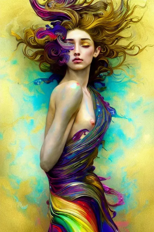 Prompt: modern portrait of triton, rainbow colours, splatter paint, dreamy and ethereal, golden ratio, peaceful expression, ornate frilly dress, fantasy, intricate, elegant, black background highly detailed, digital painting, artstation, concept art, smooth, b sharp focus, illustration, art by patrice murciano, artgerm and greg rutkowski and alphonse mucha