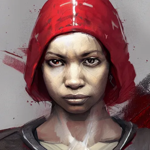 Image similar to portrait of a woman by greg rutkowski, a jedi knight, afroamerican, wearing a red and white tactical gear, star wars expanded universe, highly detailed portrait, she is about 3 0 years old, digital painting, artstation, concept art, smooth, sharp foccus ilustration, artstation hq