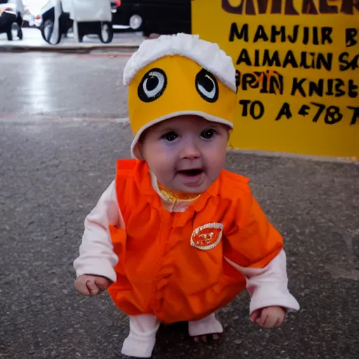 Image similar to cute baby chick dressed as an inmate, campau mike style