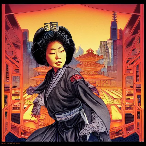 Image similar to portrait of miao yin from big trouble in little china, symmetrical, by yoichi hatakenaka, masamune shirow, josan gonzales and dan mumford, ayami kojima, takato yamamoto, barclay shaw, karol bak, yukito kishiro