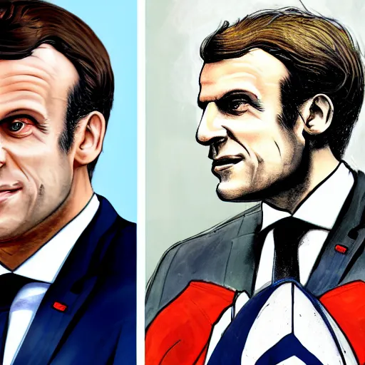 Prompt: Emmanuel macron, in fantasy armor without helmet, hair in the wind, high detail, realistic, art by invincible