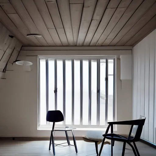 Image similar to a simple floor and roof with a single chair in the middle