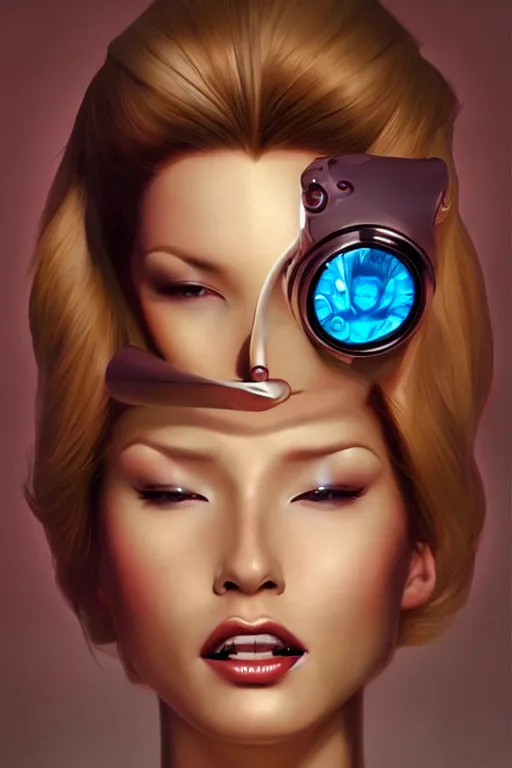 Image similar to retrofuturistic female android, painting by artgerm julie bell beeple