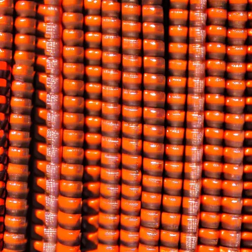Image similar to 1 0 0 0 0's of orange colored lip balm tubes in giant piles, high detail, shaded, backlit