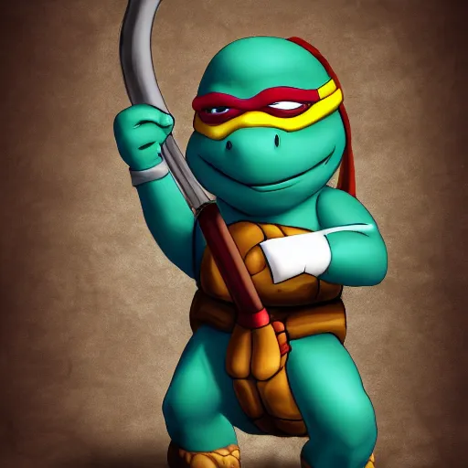 Image similar to teenage mutant ninja turtle with frying pan, wearing chef hat, frying nails, volumetric lighting, realistic, photo, artstation