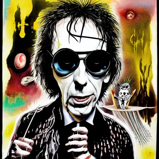 Image similar to graphic illustration, creative design, alice cooper, biopunk, francis bacon, highly detailed, hunter s thompson, mixed media