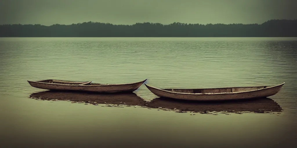 Image similar to photo of small row boat on a lake, landscape, beautiful, elegant, award winning photograph, highly detailed, high resolution photo, trending on artstation,