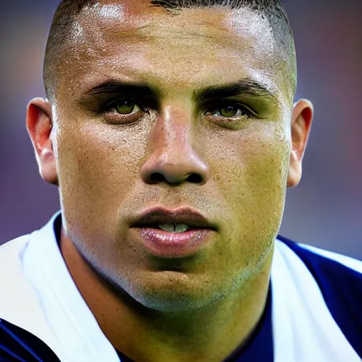 Image similar to real ronaldo nazario head and shoulders portrait photograph by mark mann