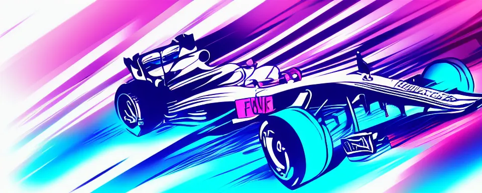 Image similar to formula one car, synthwave illustration, motion blur, blue aesthetic