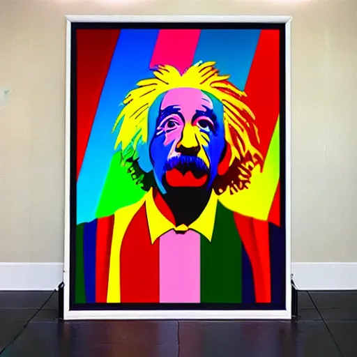 Prompt: rainbow excited einstein. pop art