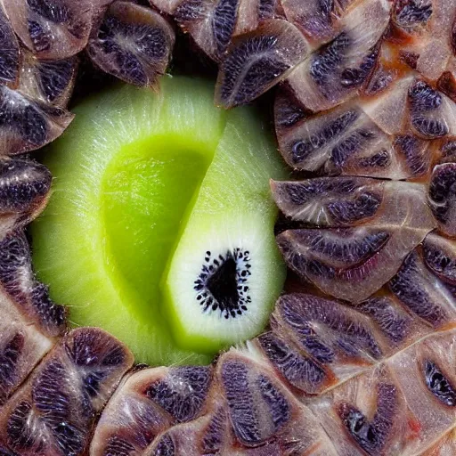 Image similar to a kiwi bird cut in half to reveal a kiwi fruit inside