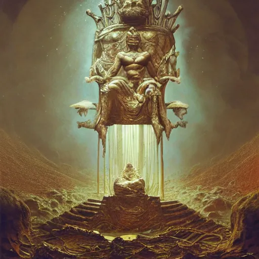 Prompt: the throne of wisdom | highly detailed matte painting, hyperrealistic, very intrincate | cinematic lighting, award - winning | by rachel ruysch, giger, beksinski and bocklin | by austin osman spare and william blake, trending on artstation, cgsociety, official art, octane.