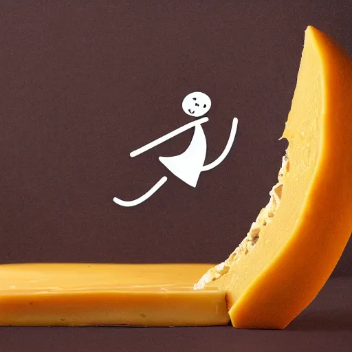 Prompt: stickfigure jumping inside a cheese hole