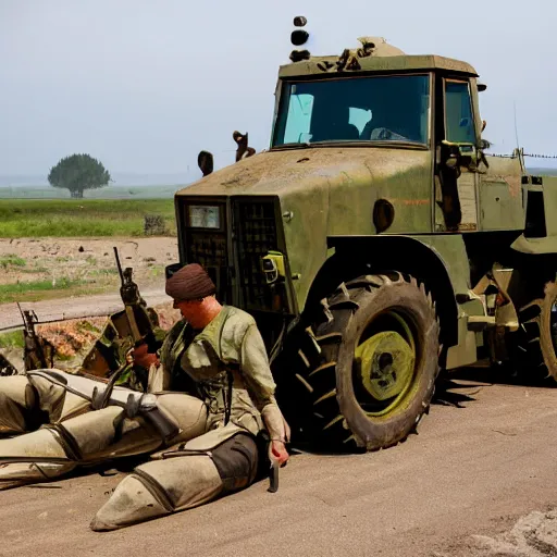 Image similar to an armored tractor with weapons