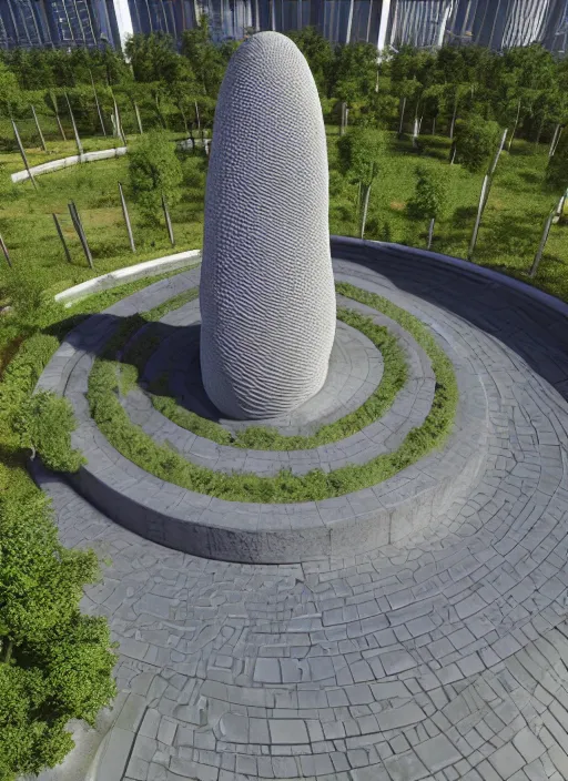 Prompt: highly detailed realistic architecture 3 d render of a futurisctic spiral stele monument made from balls standing in a city park, archdaily, made in unreal engine 4 octane render