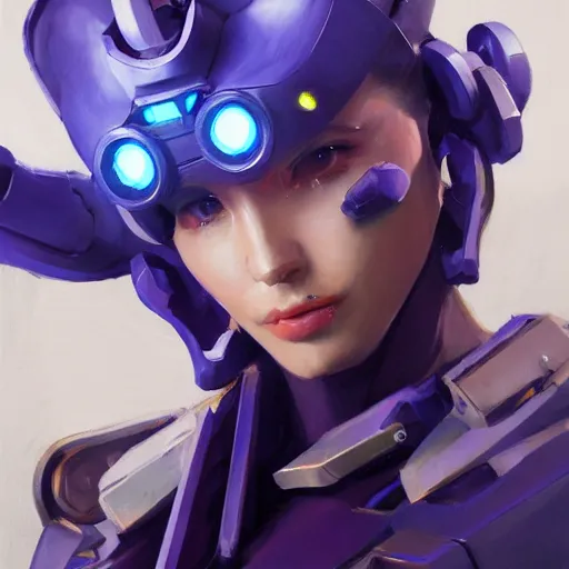 Image similar to greg manchess portrait painting of robotic violet evergarden as overwatch character, medium shot, asymmetrical, profile picture, organic painting, sunny day, matte painting, bold shapes, hard edges, street art, trending on artstation, by huang guangjian, gil elvgren, ruan jia, greg rutkowski, gaston bussiere