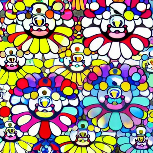 Prompt: colorful flowers by takashi murakami, symmetrical