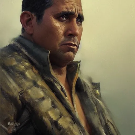 Prompt: hyper realistic, portrait of samoan : : 2 michael scott, epicanthal fold, painted by greg rutkowski