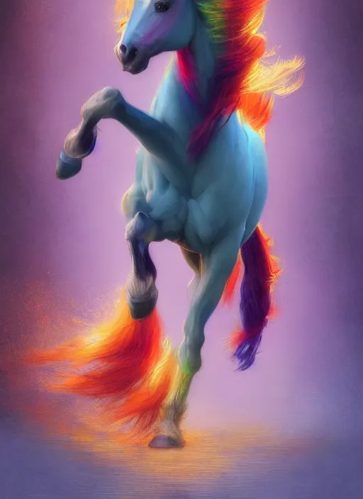 Prompt: photograph of horse colored like rainbow dash, digital art by eugene de blaas, ross tran, and nasreddine dinet, vibrant color scheme, intricately detailed, in the style of romanticism, cinematic, artstation, greg rutkowski