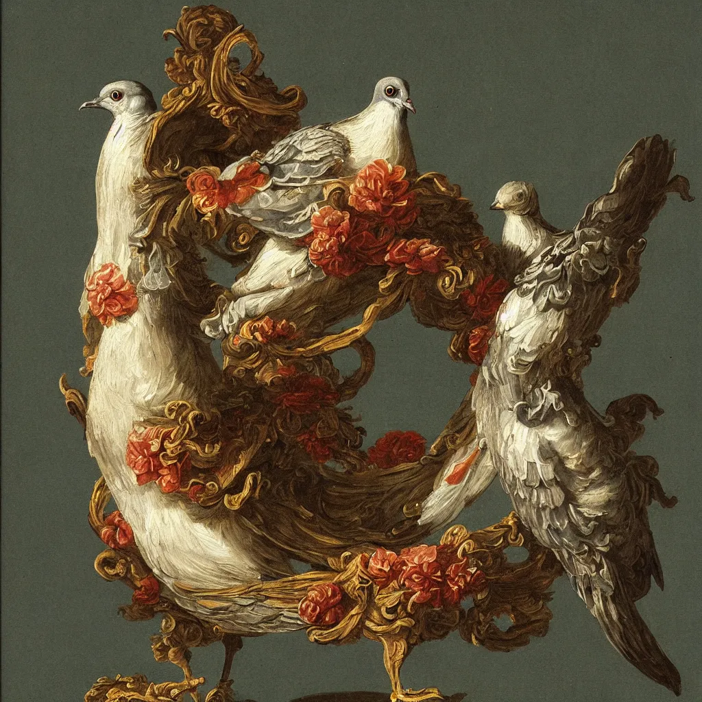 Image similar to rococo painting of a pigeon, y 2 k aesthetic, clip art