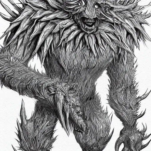 Image similar to A humanoid thistle monster, highly detailed, digital art, sharp focus, trending on art station, fern, anime art style