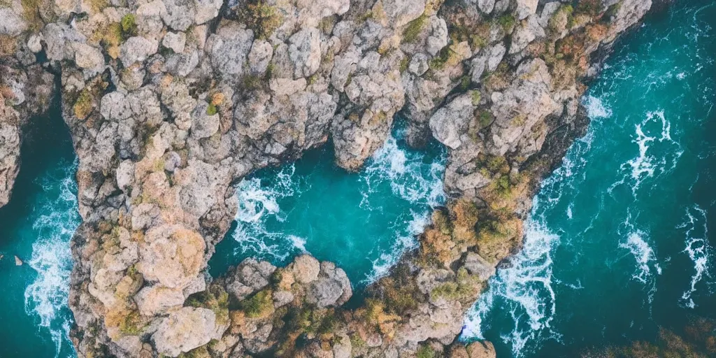 Image similar to nature landscape, aerial view, drone photography, cinematic, mountains and ocean