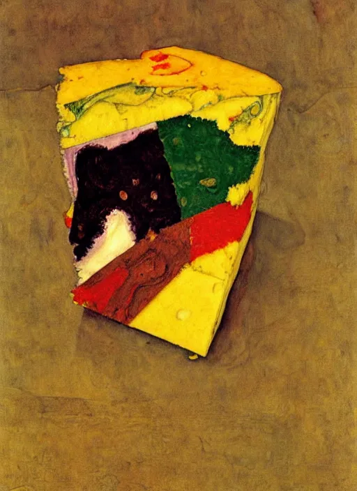 Image similar to rainbow piece of cheese, egon schiele