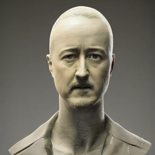 Prompt: a statue of edward norton's head in the shape of an egg with eggshell texture, just the face, strong eggshell texture, highly detailed, dramatic lighting, concept art by caravaggio and greg rutkowski and artgerm