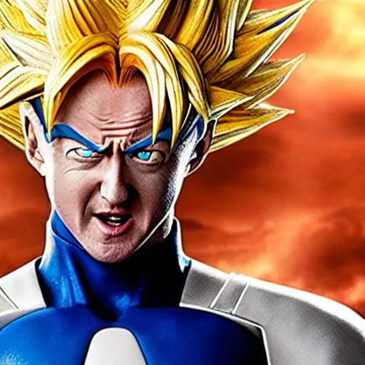 Image similar to movie still of owen wilson starring as vegeta in the 2 0 2 8 live action dragon ball z movie