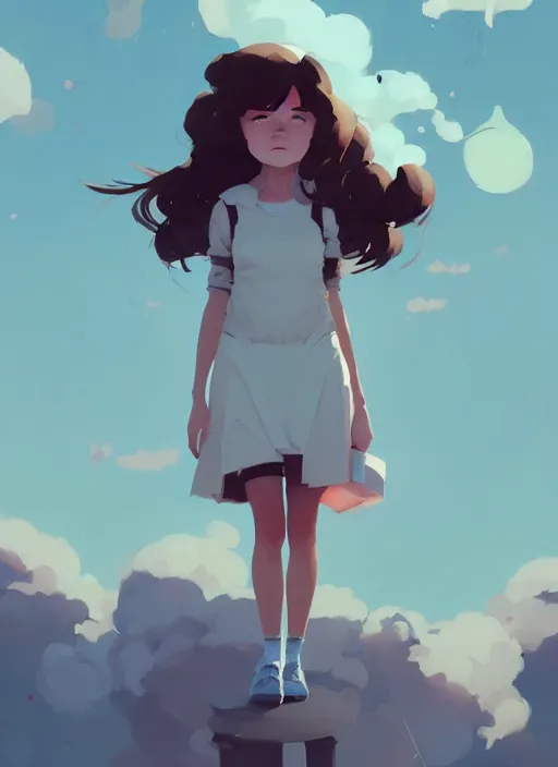 Image similar to portrait of cute girl, cloud sky background, by atey ghailan, by greg rutkowski, by greg tocchini, by james gilleard, by joe gb fenton, by kaethe butcher, dynamic lighting, gradient light blue, brown, blonde cream and white color in scheme, grunge aesthetic