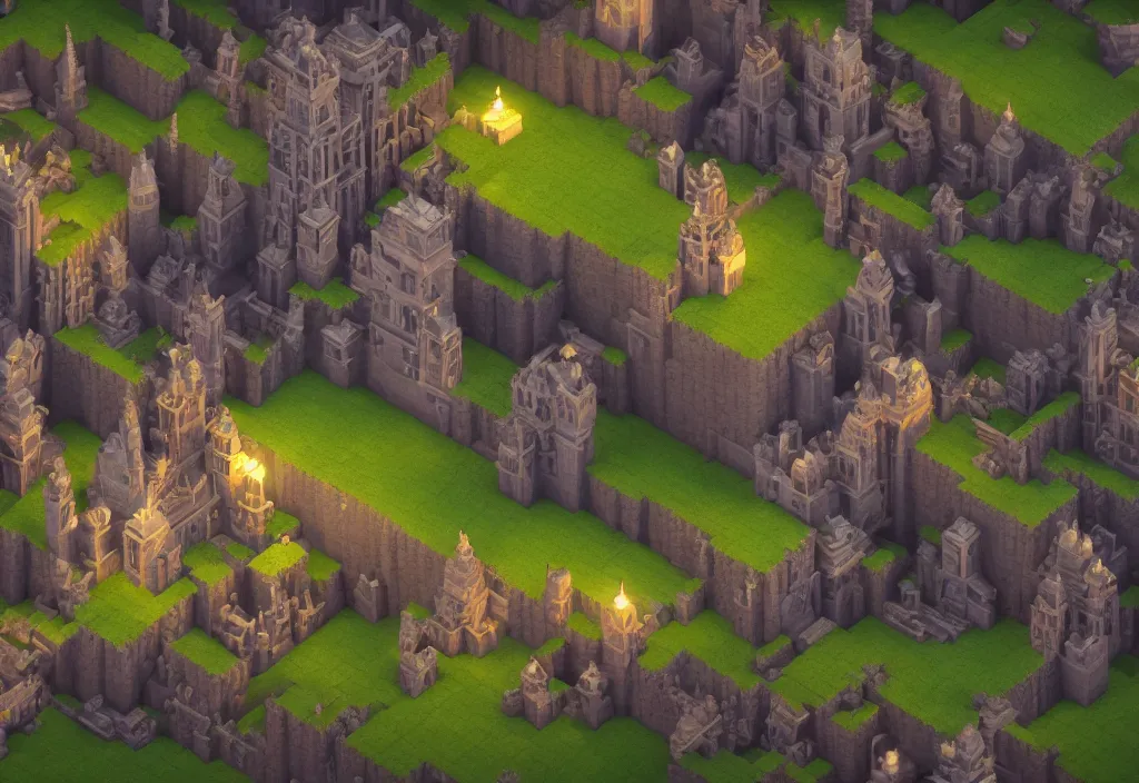 Image similar to a single isometric voxel castle arcane , cinematic lighting, 4k